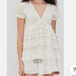 NWT Free People Women's White Ruffled Mini Dress Size Large